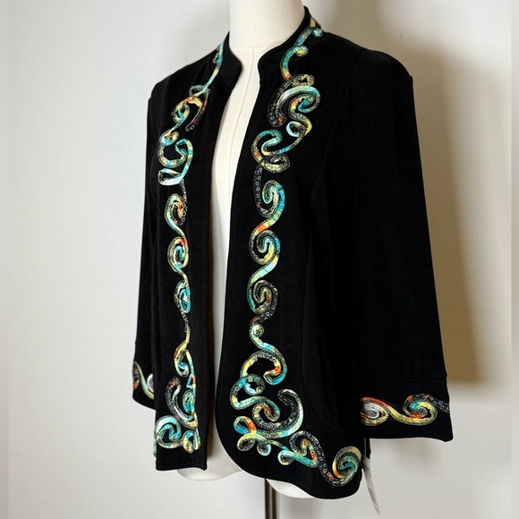 NWT Picadilly Fashions Open Cardigan 3/4 Sleeve Multicolor Appliqué Petite Small - Picture 2 of 11